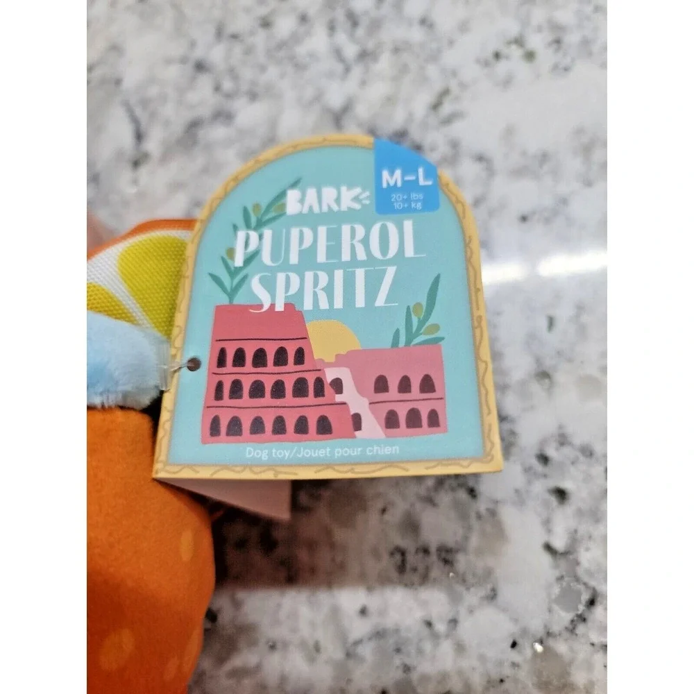 Bark‎ Box Puperol Spritz Dog Toy Orange Blue Squeaker Crinkle Plush M-L NWT